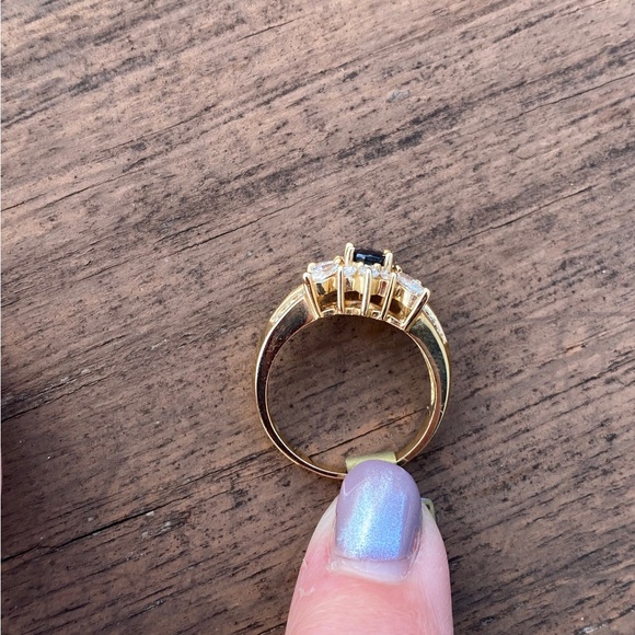 Vintage Oval Blue Sapphire Marquise Round Diamond 14k
Yellow Gold Cocktail Ring - Picture 4 of 5